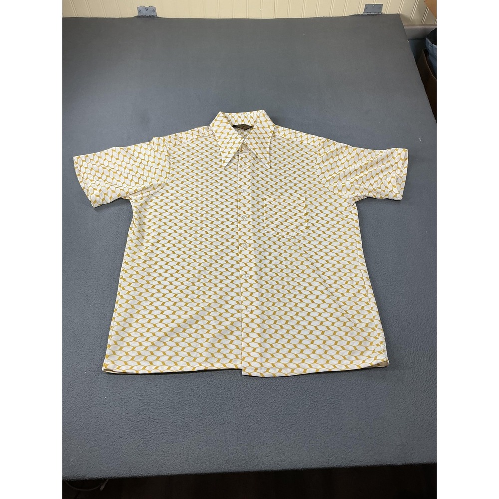 Vintage Sears Mens Store Shirt Mens Large Yellow Geometric Knit Button Disco 70s